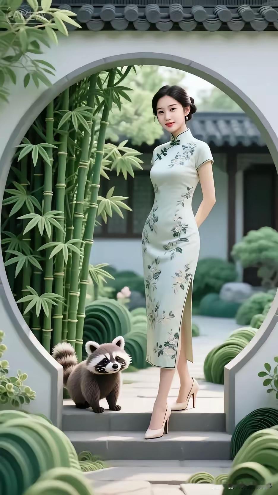 金字经·竹院佳人翠竹庭如画，旗袍人独家。寂寞无陪意绪差。呀，日常难有佳。