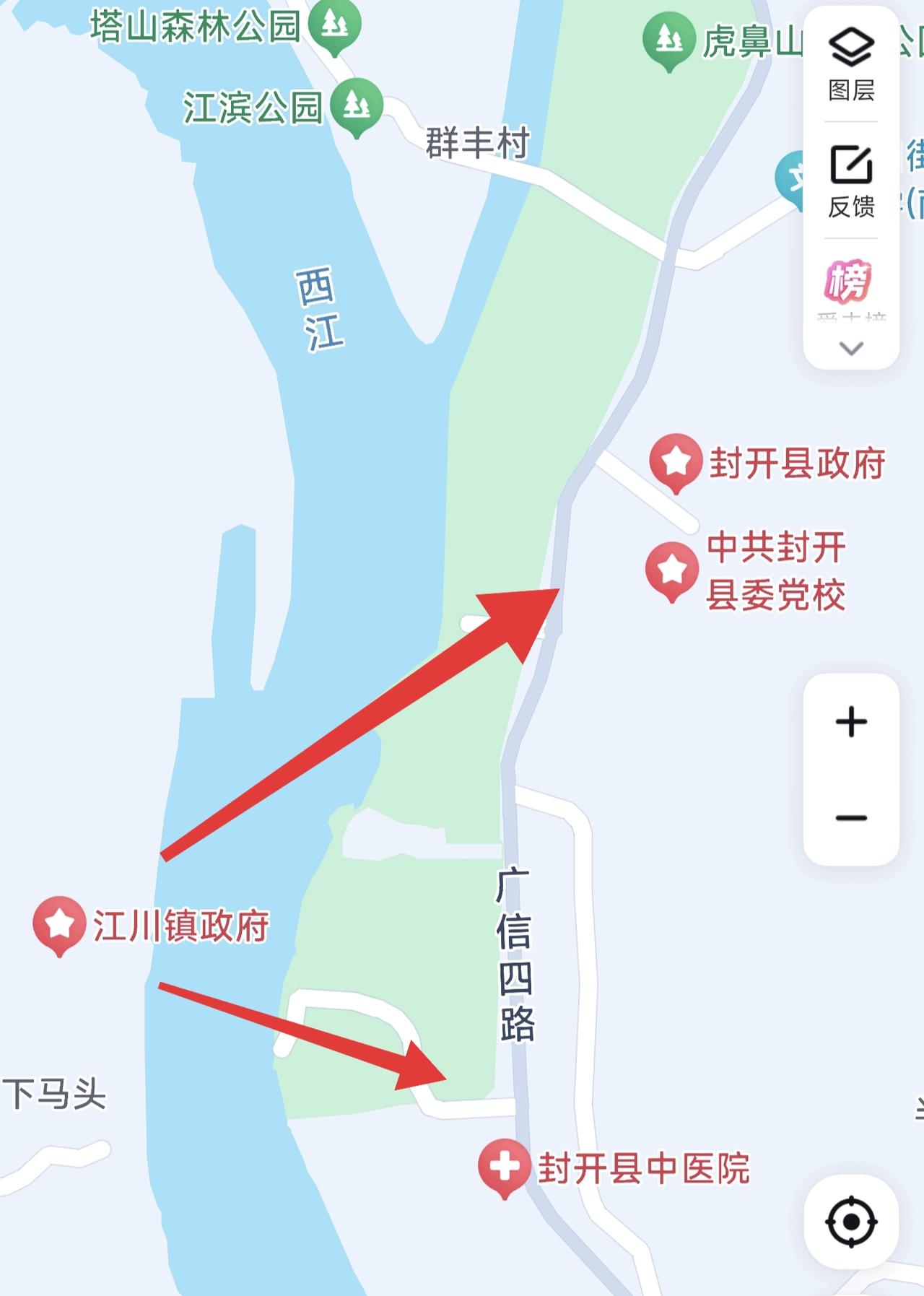 肇庆最尴尬的乡镇就是封开江川镇，明明县城就在对面，但是想要开车到县城，需要先出省