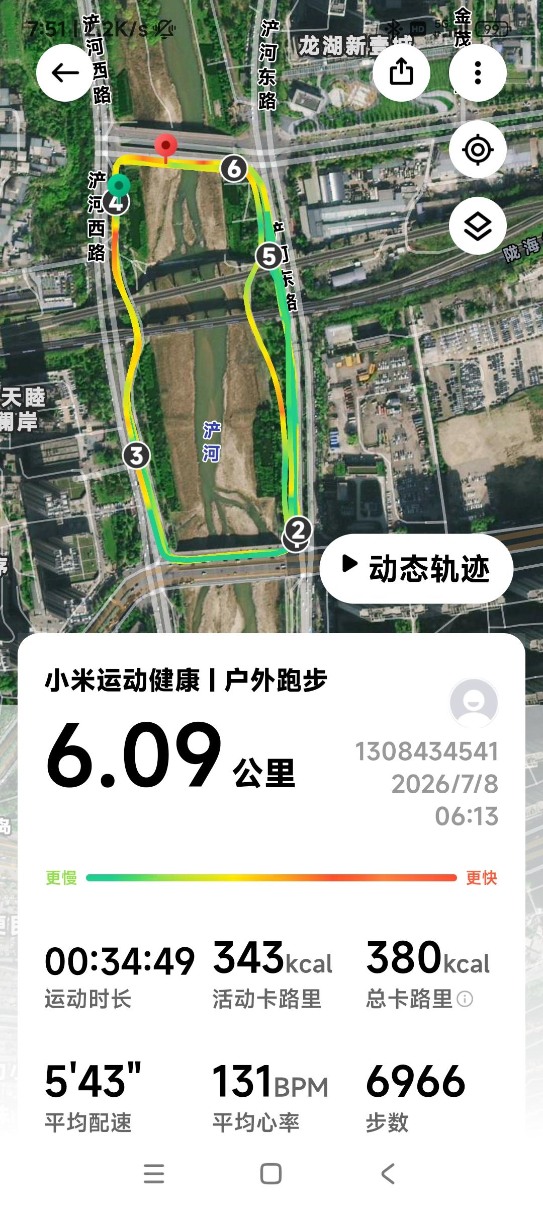 天气太热，跑步减量。6公里间隙跑，平均配速543，平均心率131。小民目前半