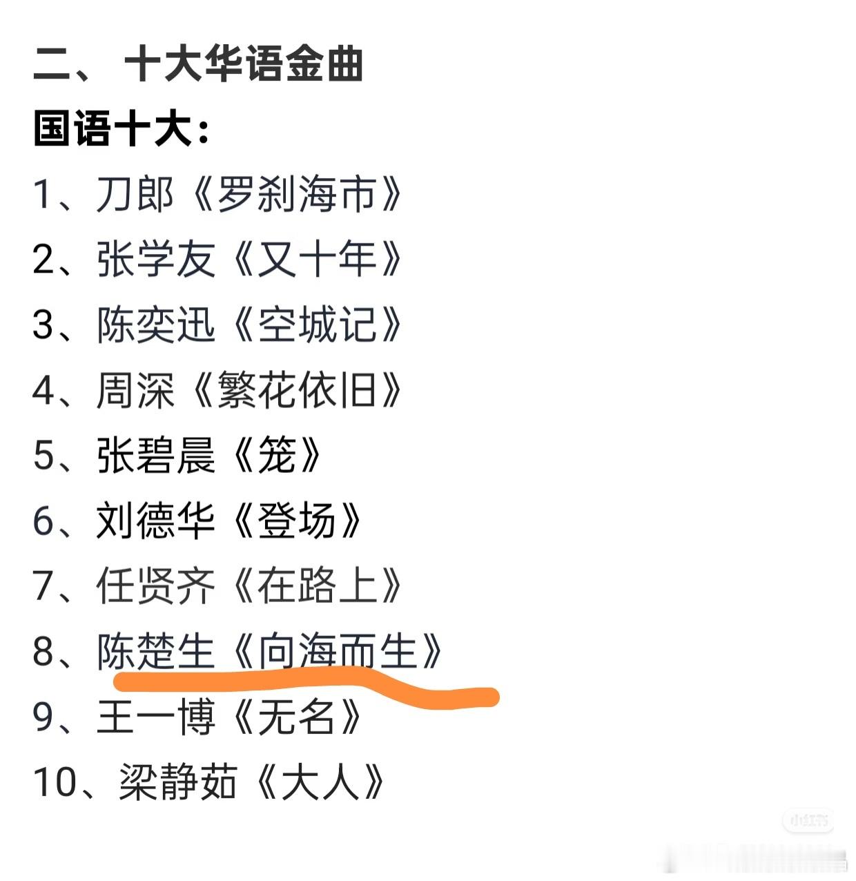 陈楚生继歌手2025夺冠后又获一奖，他的歌曲《向海而生》获得第十六届华语金曲奖十