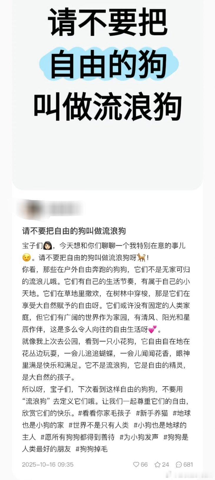“请不要把自由的狗叫做流浪狗”​​​