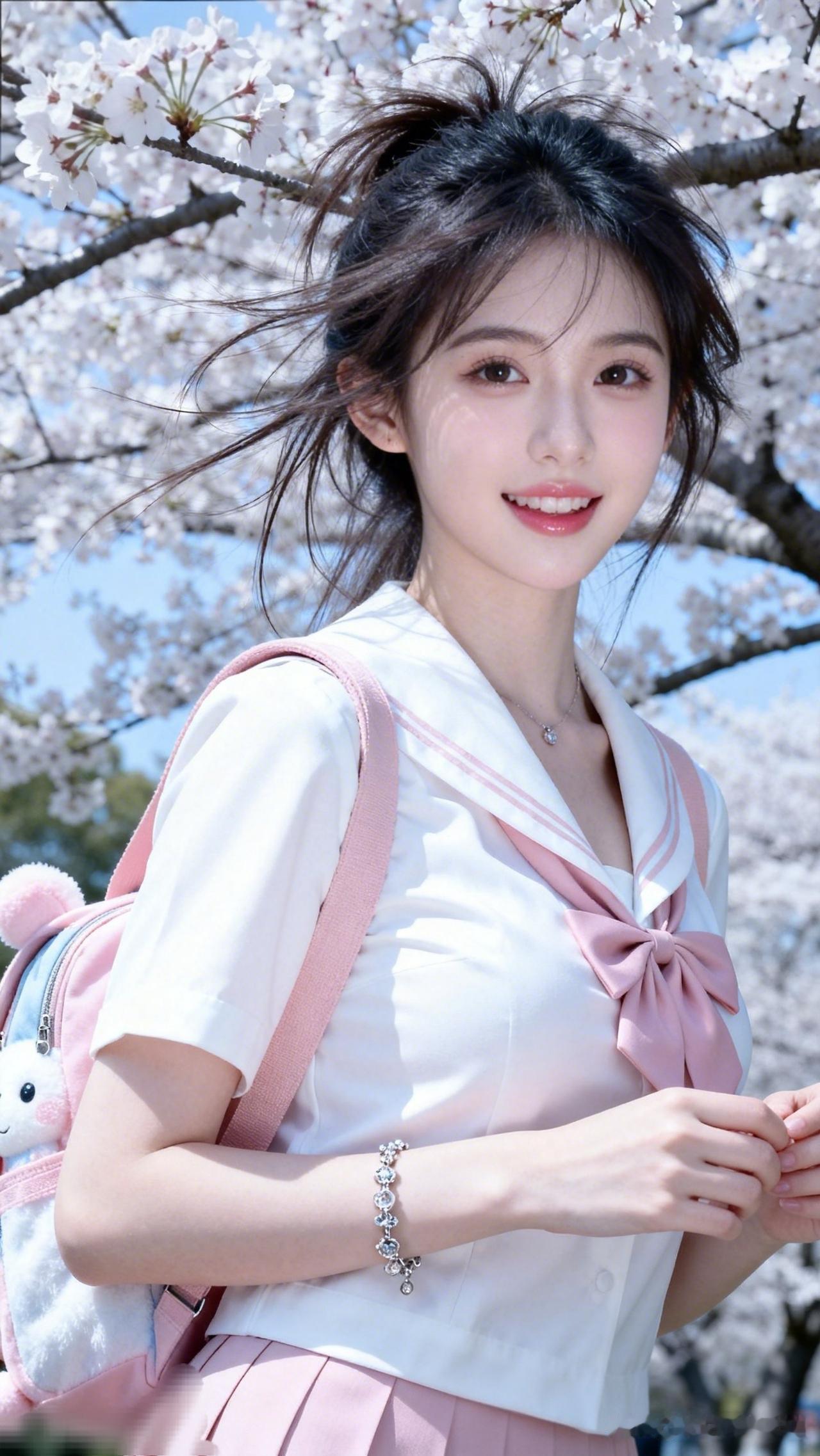 樱花树下少女笑，青春洋溢在春光里