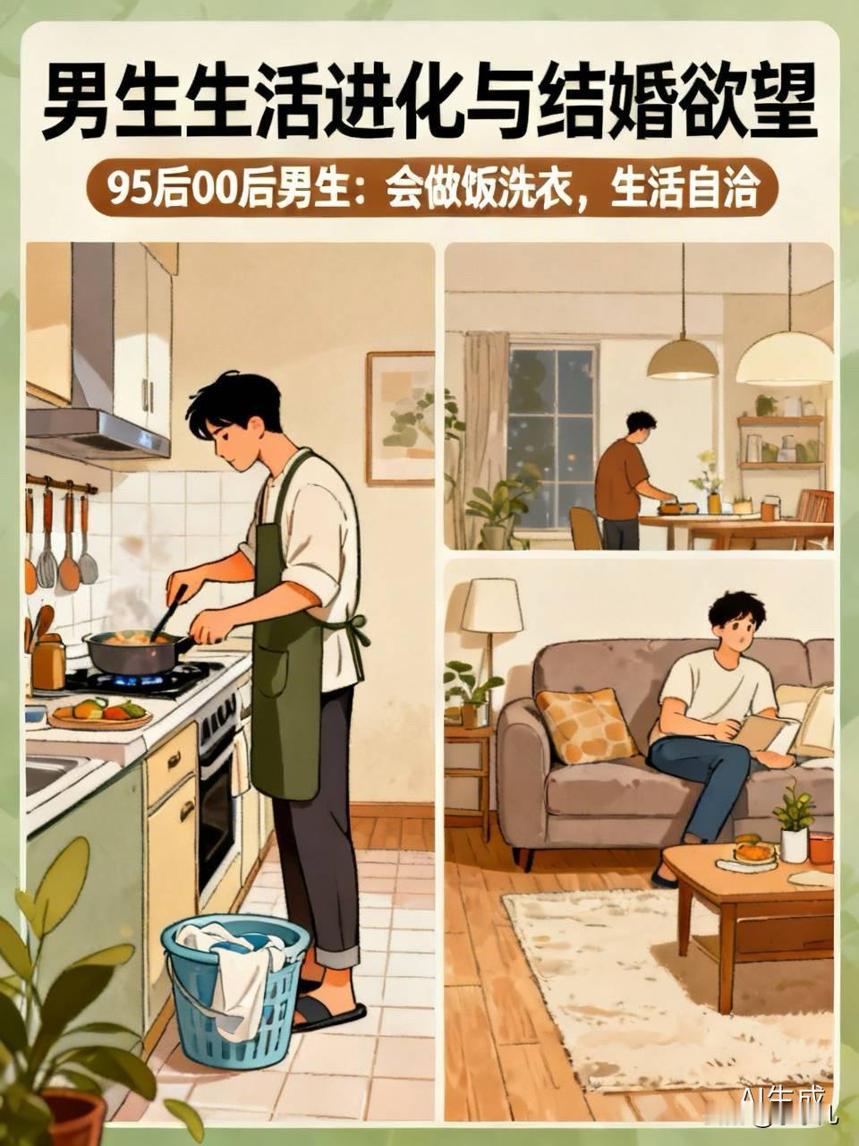 现在年轻男生结婚的欲望没那么强，也和当下的年轻男人已经进化到了除了不能单独生孩子