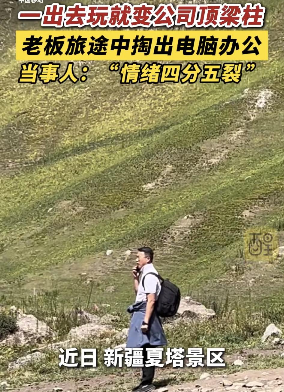 新疆夏塔景区一名男子在草原中接工作电话，被游客拍下来而走红。只见男子接完电话，跪