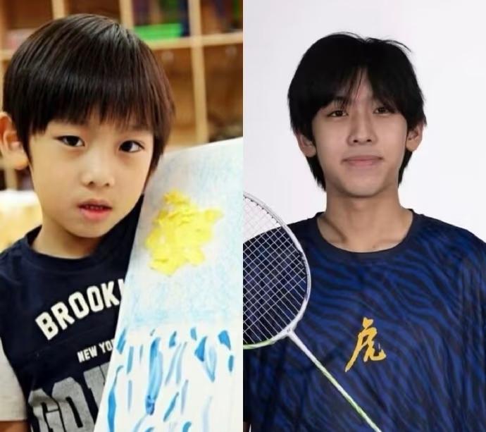 林志颖大儿子Kimi在学校打羽毛球，现在的他变化太大了，小时候那么像爸爸，长大了
