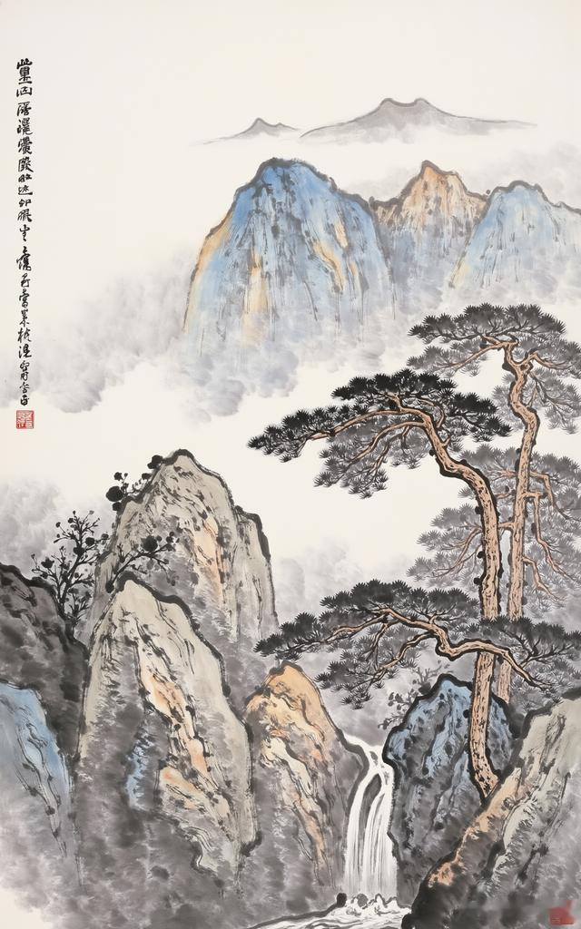 惊艳瞬间|中国画: 青山翠影入云霄, 瀑布飞流挂壁高