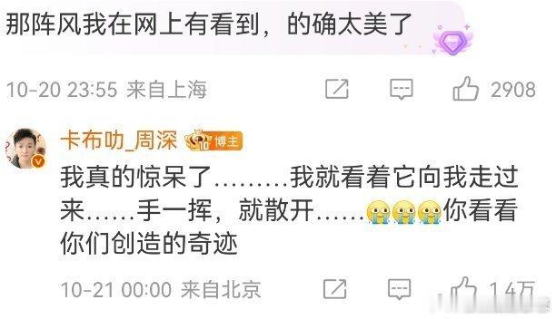 周深的仙气没想到这么写实歌声起，长风应！演唱会风随音动的瞬间太绝，仙气不再缥缈