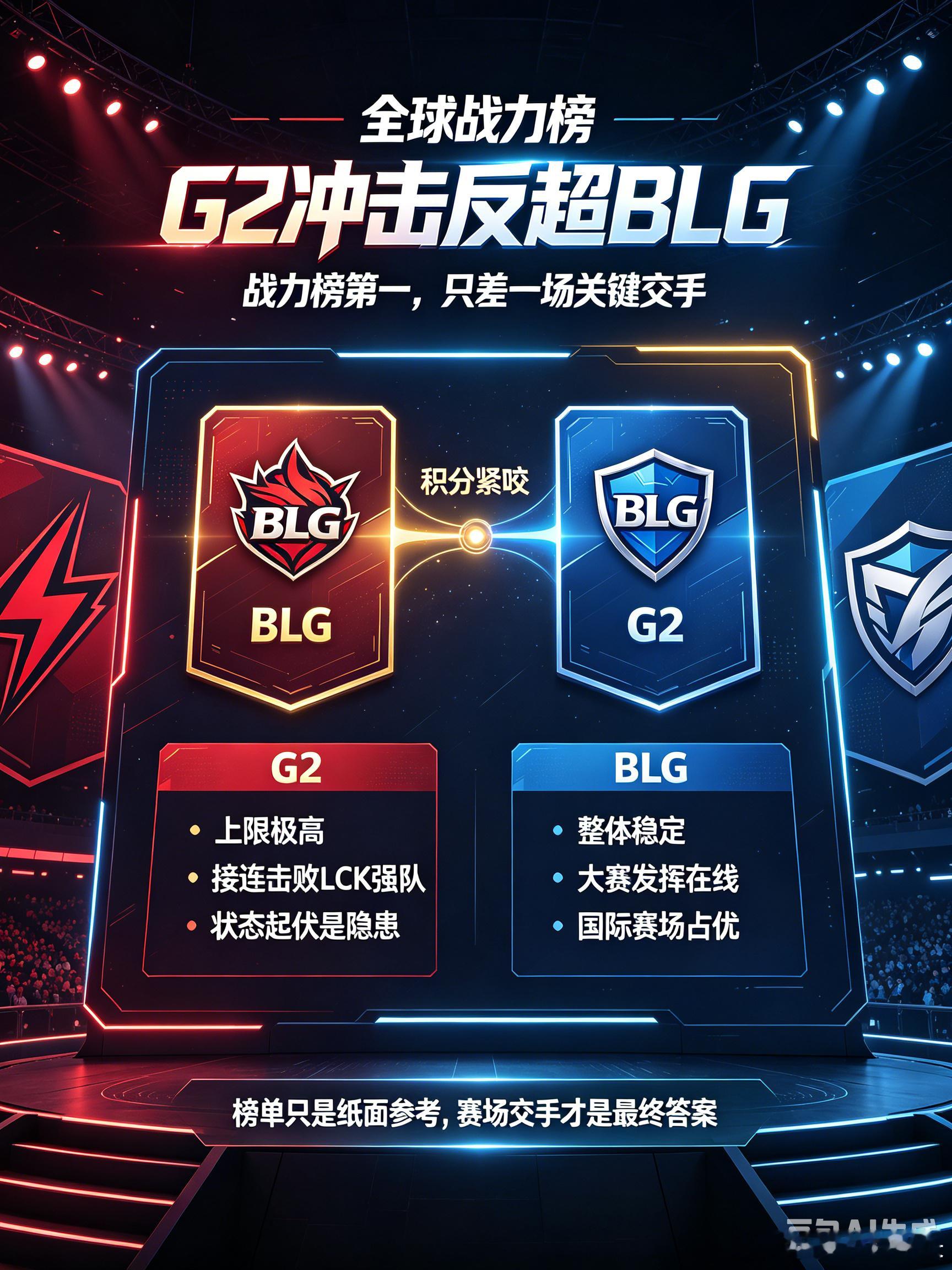 G2想反超BLG拳头全球战力榜更新，G2紧咬BLG，积分差距很小，一心想要完成反