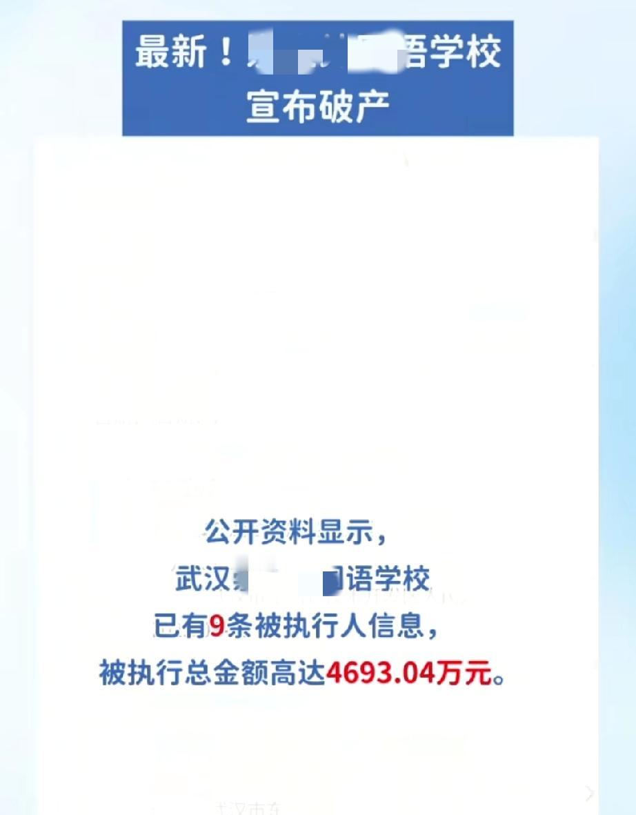 武汉一私立学校宣布破产据说这所学校的资产总计约为9522.78万元，负债却高