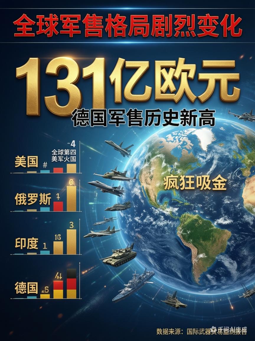 《莱茵邮报》3月11日那条消息，数字挺扎眼——德国2025年武器出口额，131.