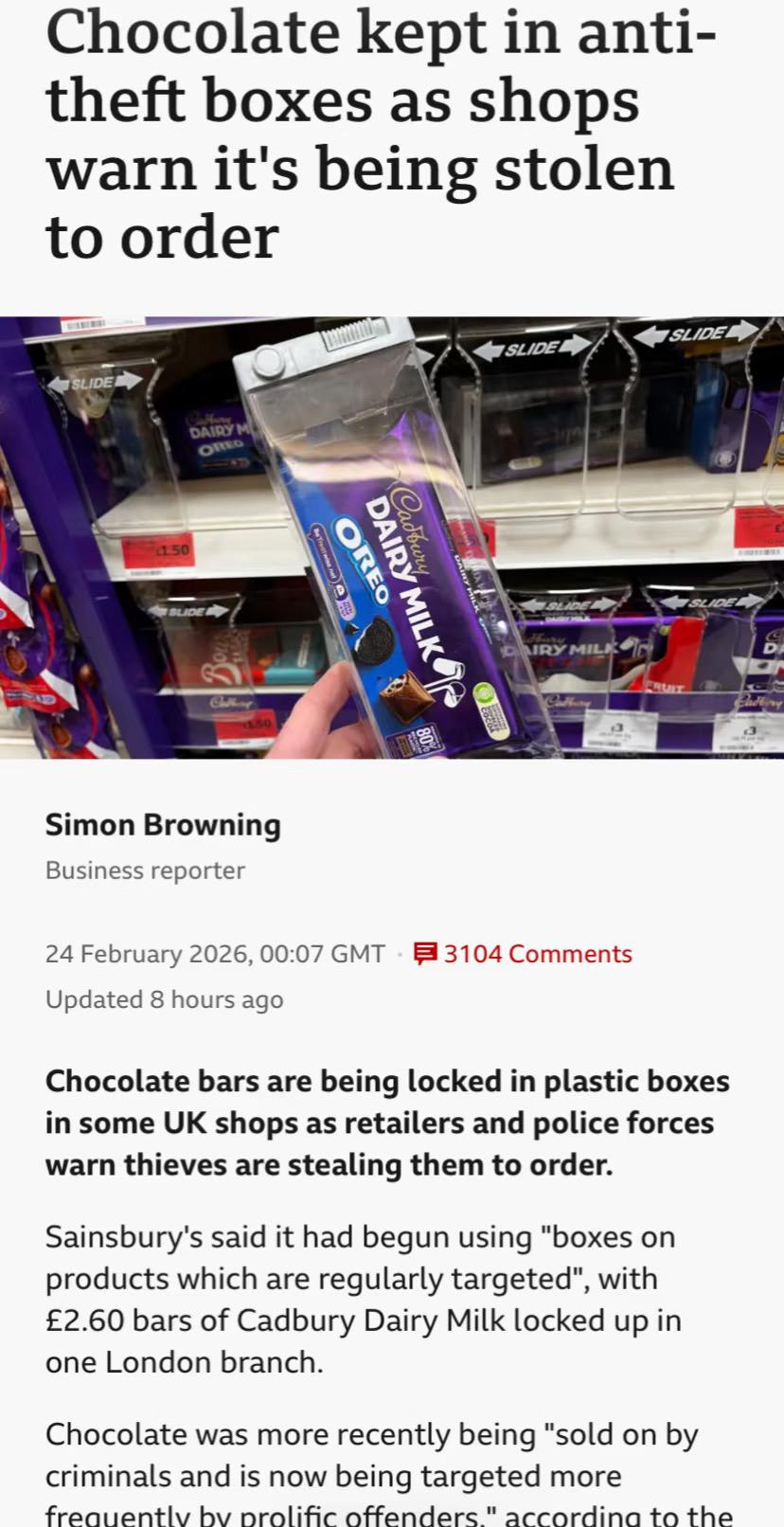 英国已经发达到连巧克力都要上锁了就一块2.6英镑的巧克力，还要加上防盗锁，每次