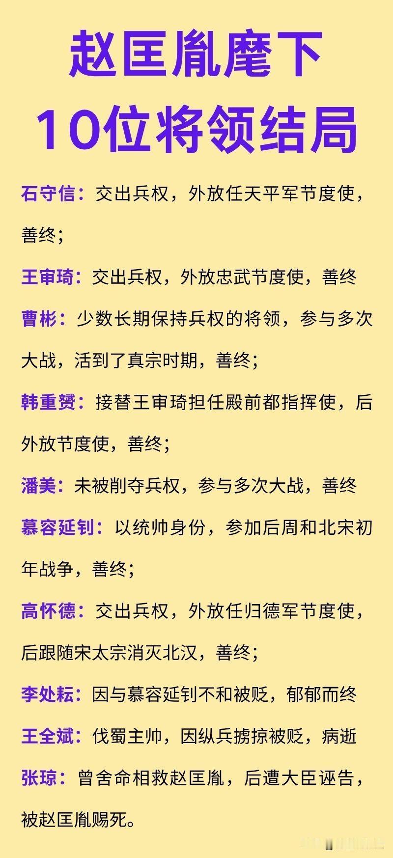 赵匡胤麾下的将领们结局如何？北宋建立后，赵匡胤对麾下武将们的态度和手段，算是