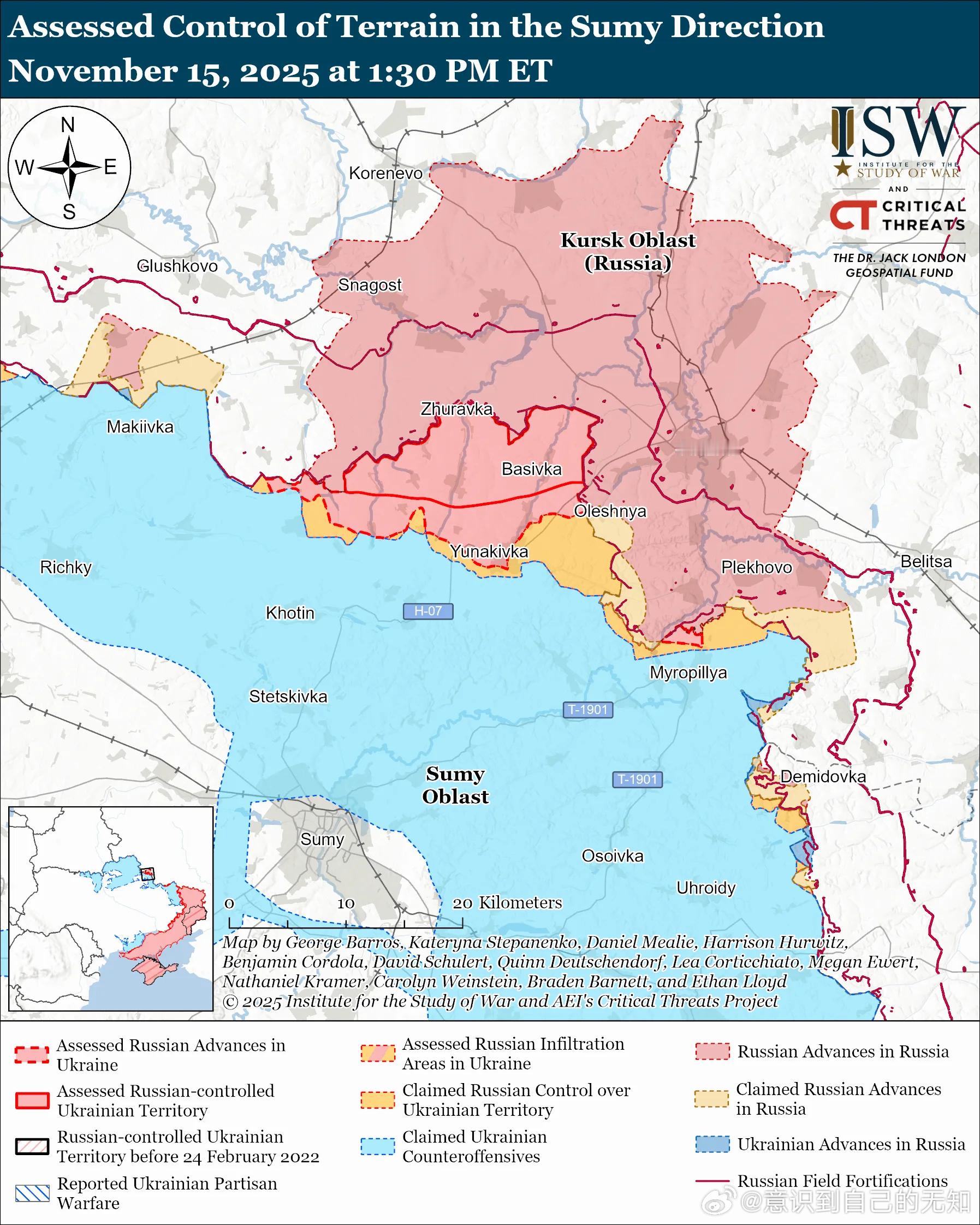 北方轴心俄罗斯的目标：在乌克兰北部沿国际边界建立可防御的缓冲区。11月15日俄军