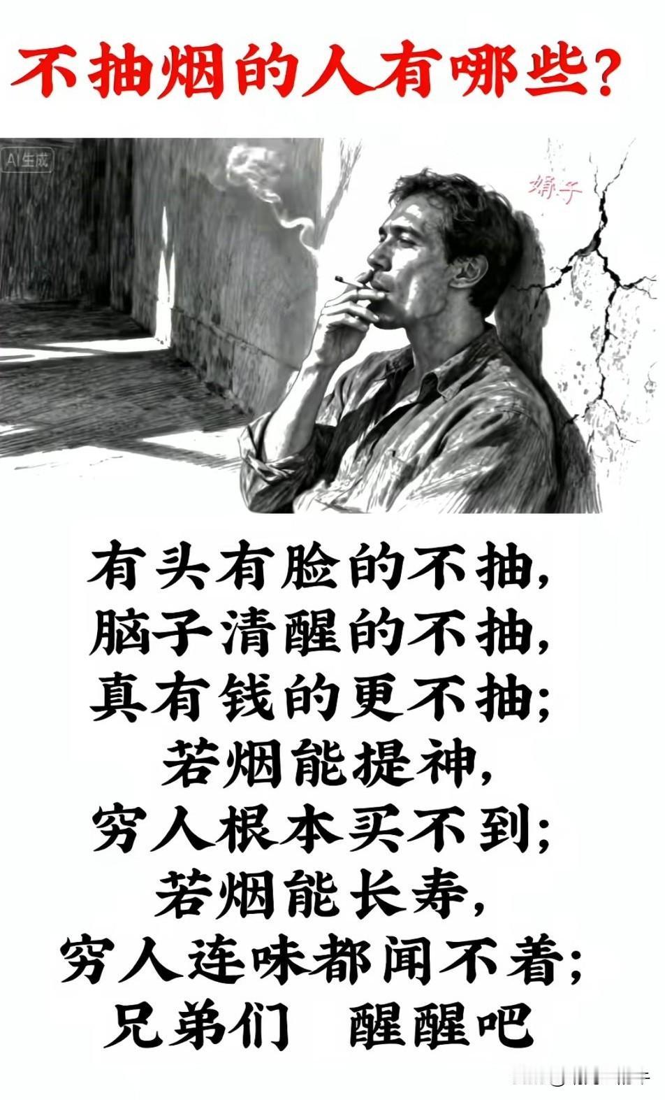 停止抽烟，为了您和家人的健康！哪些人不抽烟有头有脸的不抽；脑子