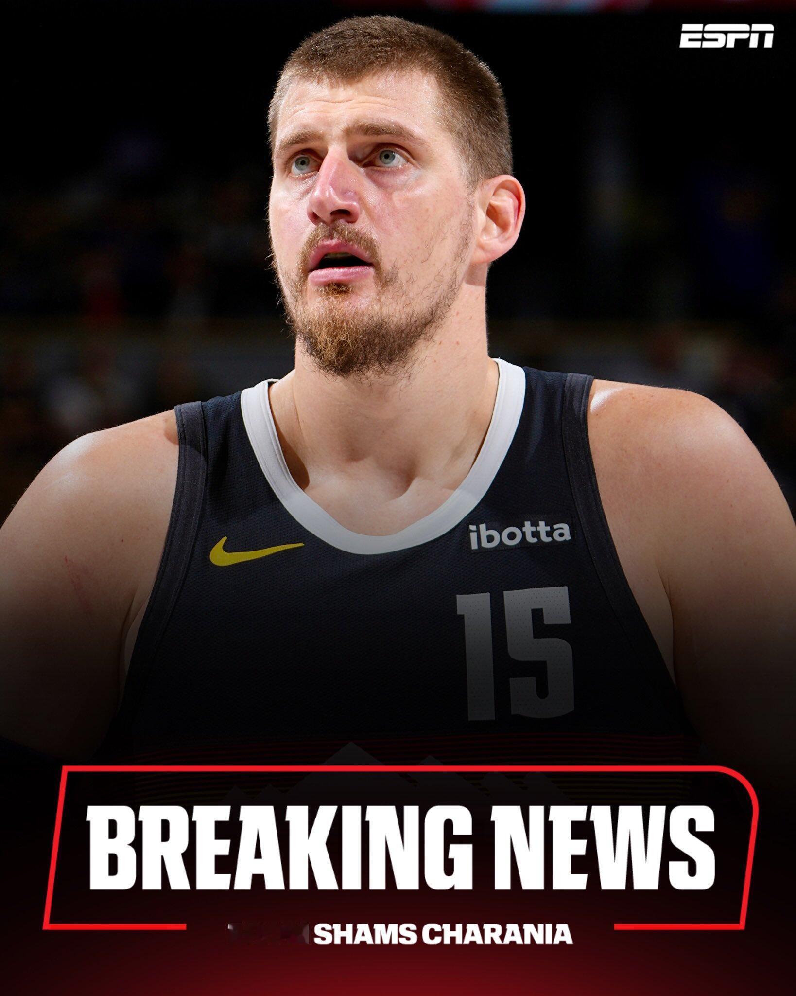 shams最新消息：约基奇被诊断出左膝过度伸展，将至少缺席四周。令人欣慰的是，检