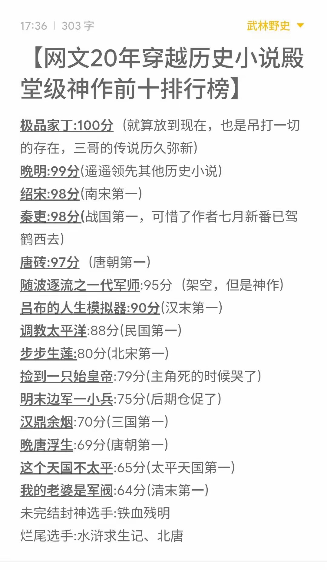 网文20年来历史穿越小说殿堂级神作排行榜！谁才是你心中的历史第一作？