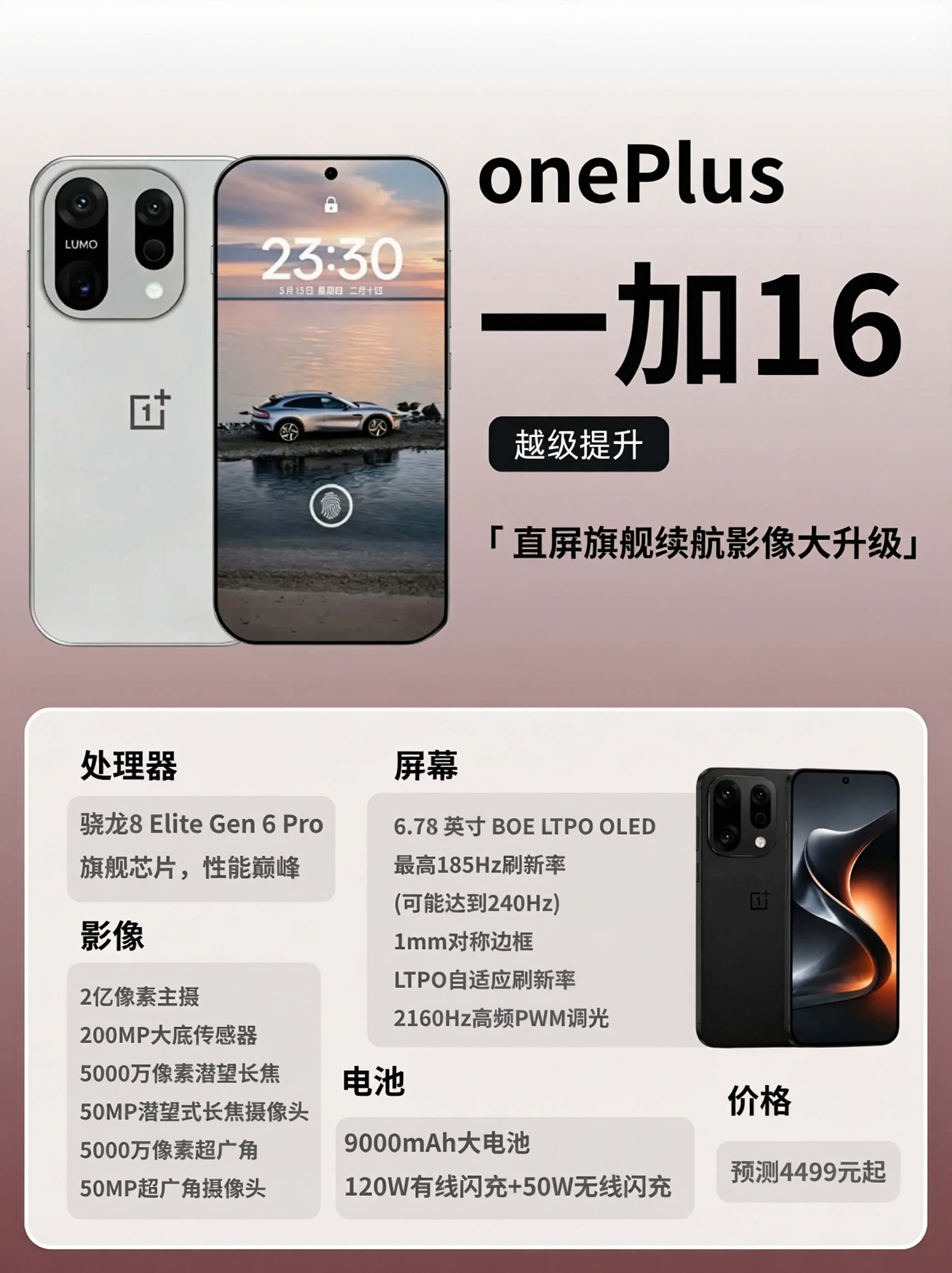 一加16重磅爆料来袭，全能旗舰堆料拉满！搭载9000mAh超大电池，支持120W