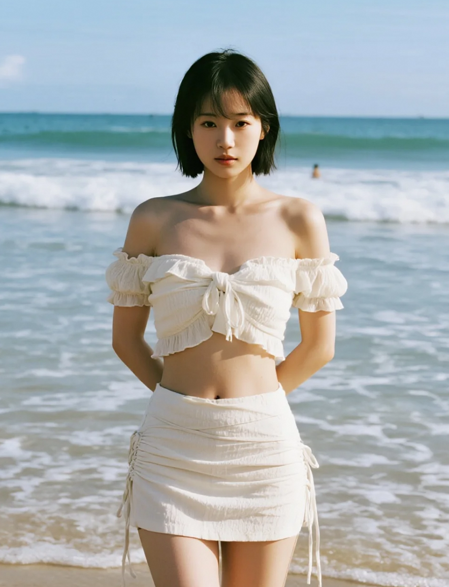 海风吹起她的长发，太美了