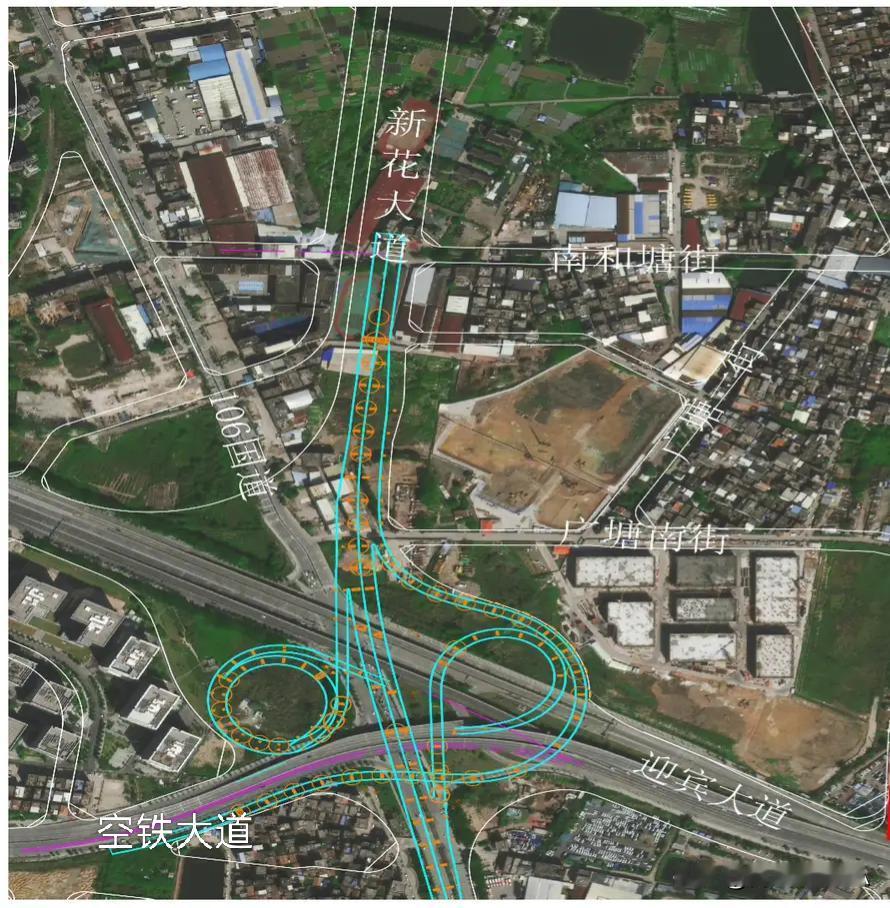 广州花都这个路口即将成为全世界最复杂的路口，四条主干道八向交汇。进去不走错一两次