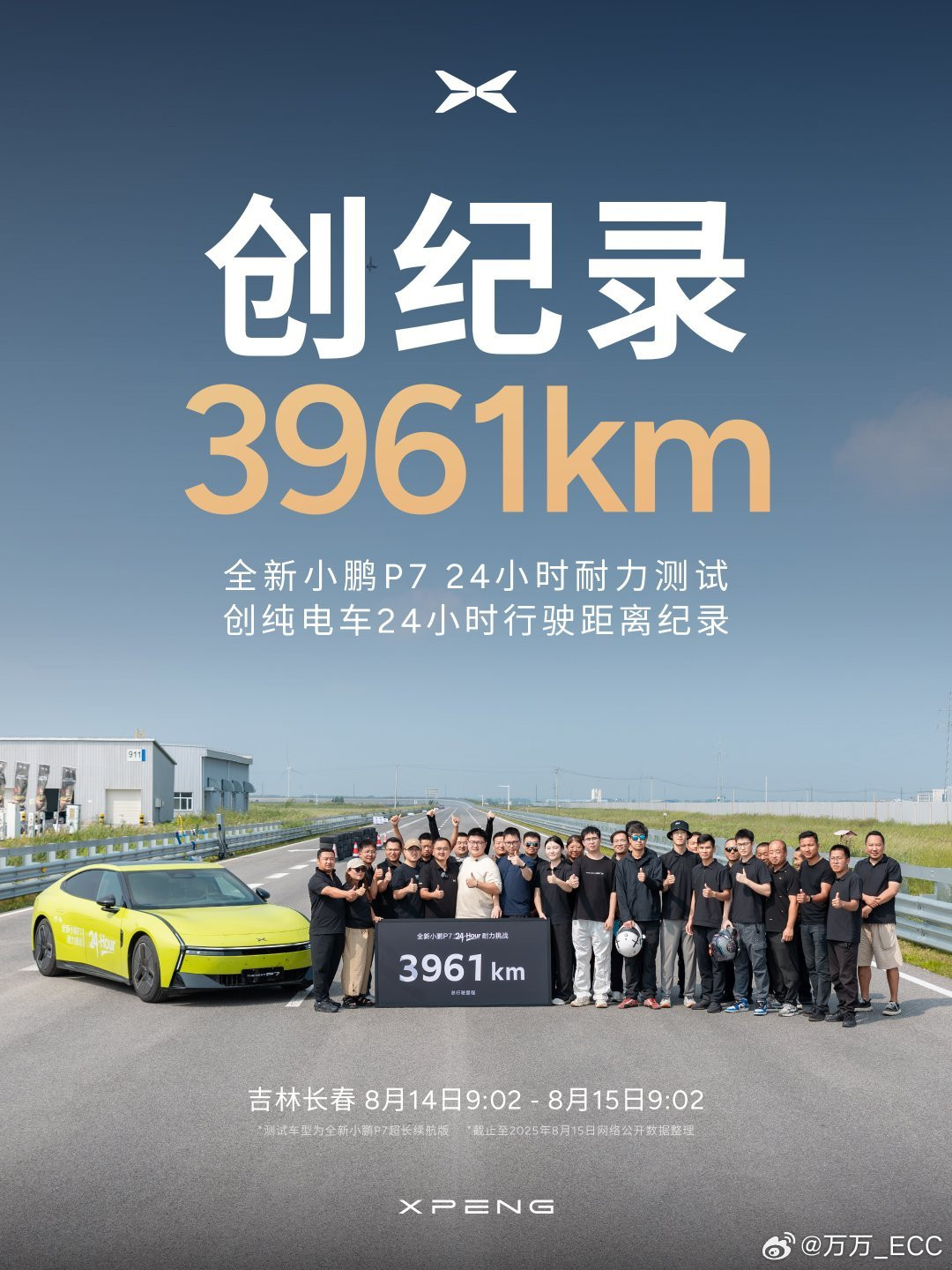 全新小鹏P7以3944公里的成绩，刷新了小米YU7刚刚创下的纯电车