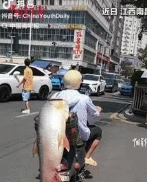 这就是命啊！江西南昌，一男子钓到一条60多斤大鱼，果断叫上朋友一起去市中心炫耀，