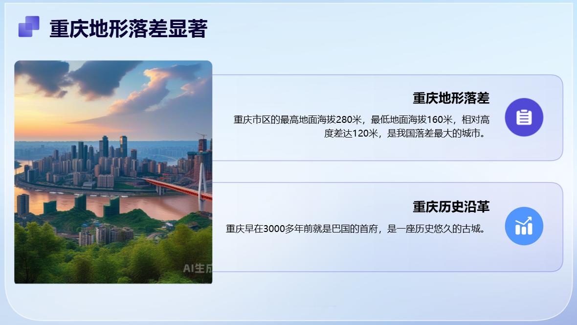 落差最大的城市我国落差最大的城市是重庆市。重庆是一座古城，早在3000多年前就是