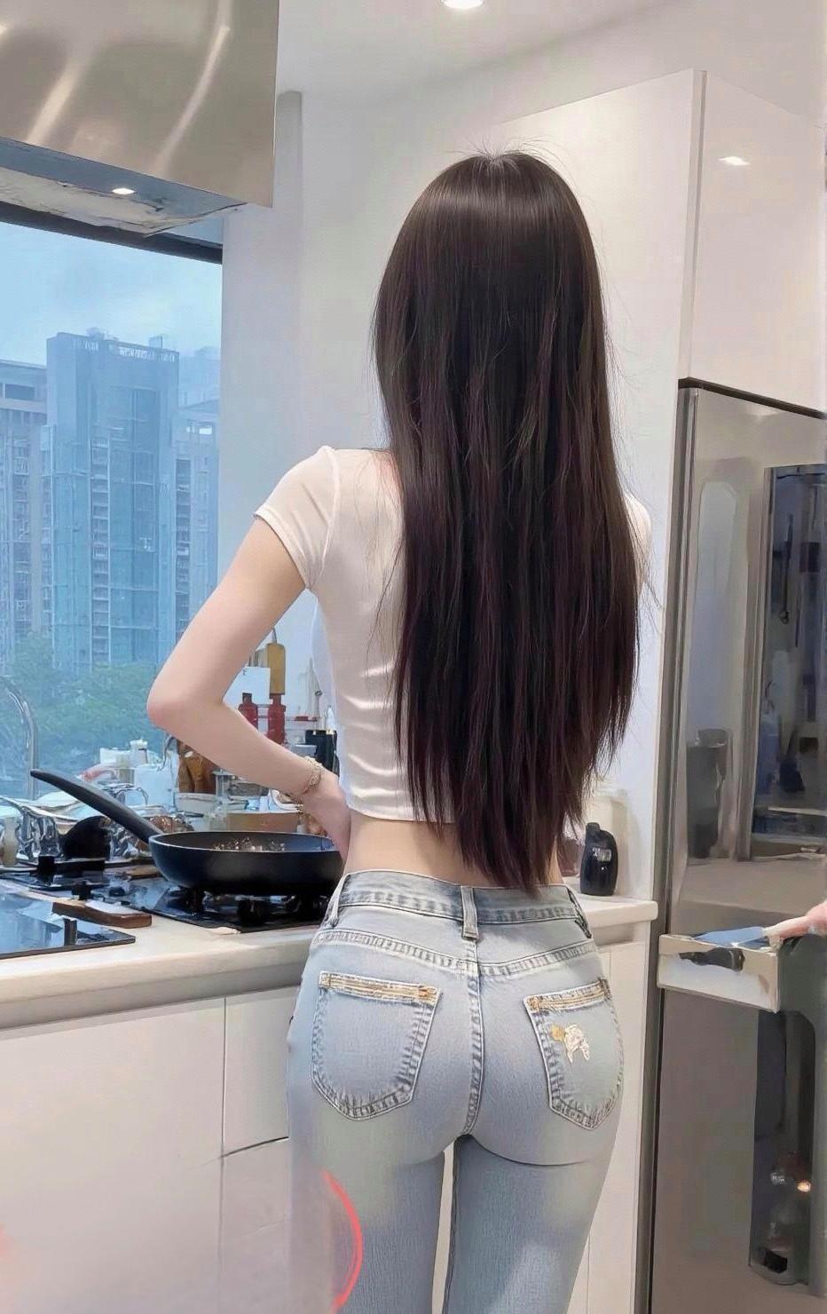 在厨房里忙碌，她动作娴熟，散发着生活的气息。