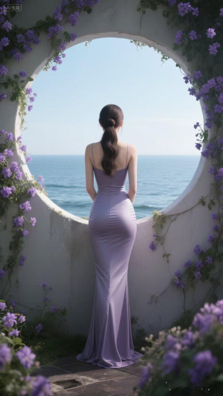 站在海边特殊观海台上，仿佛整个世界都安静了。她望着大海，海风吹起她发梢，那些过往