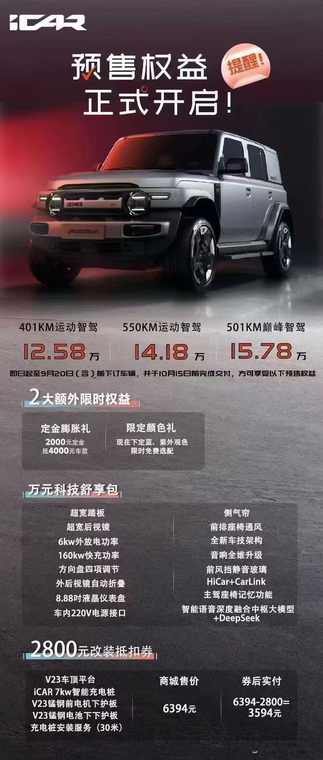 iCARv23s开启预售，起售价12.58万，说实话，这价格偏高了！虽说它把电