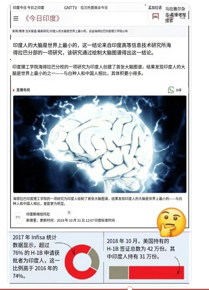 印度大学研究表明，印度人的大脑是世界上最小的，脑平均容积低于欧美东亚群体，印度裔