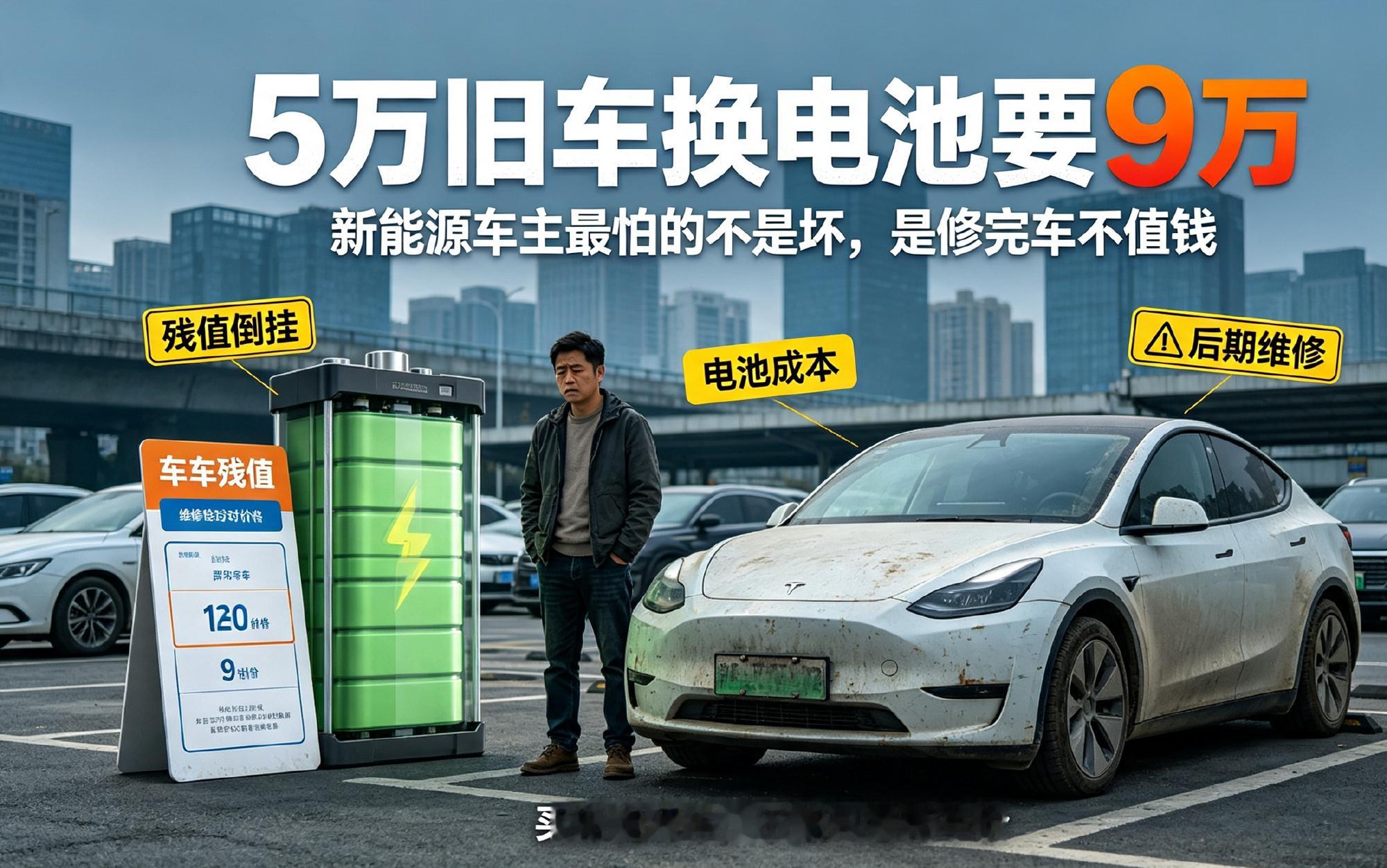一台车才值4到5万，换个电池要7到9万。什么概念？你花5万买了台二手笔...