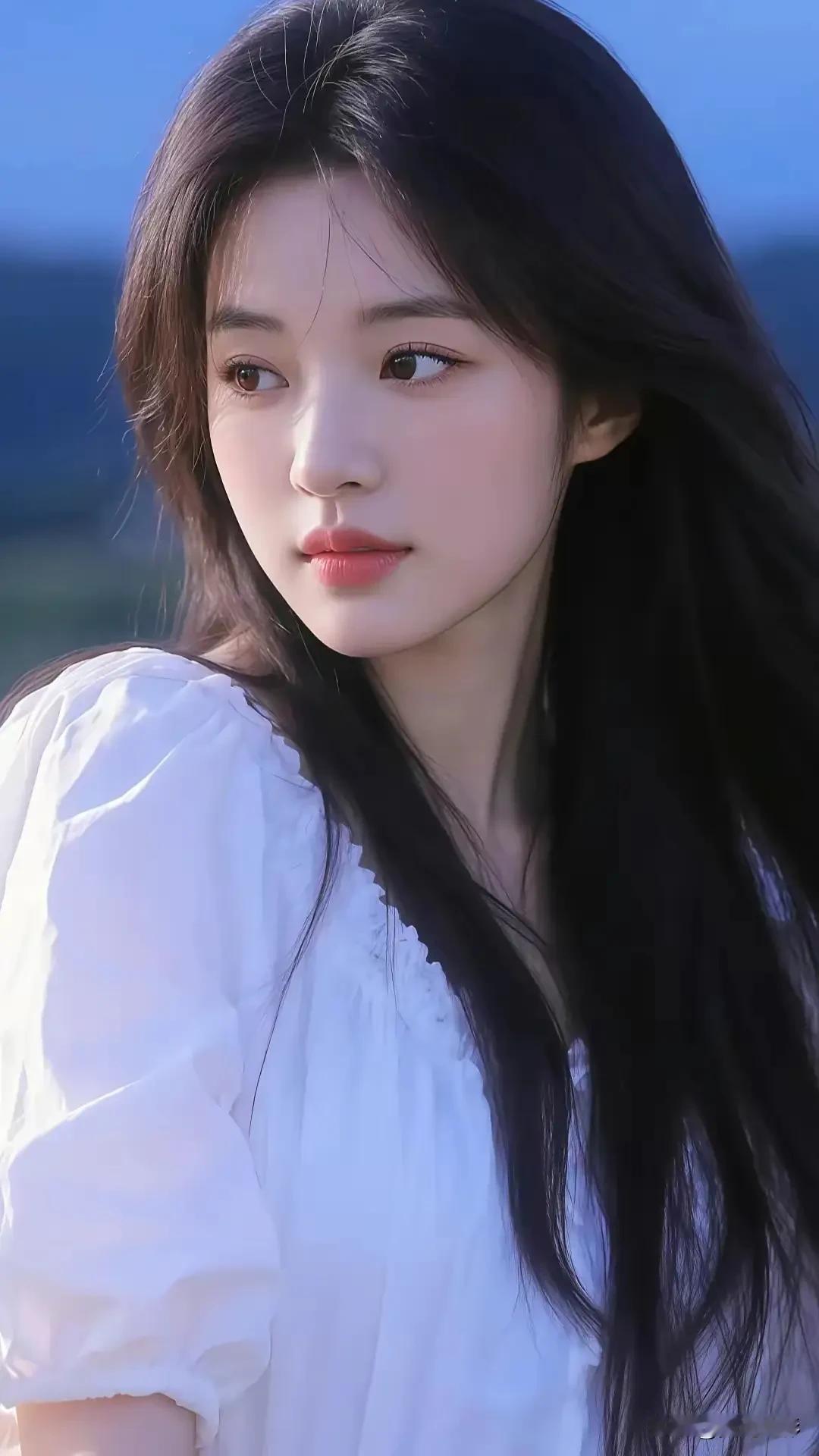 光之影温柔少女，白衣飘飘，梦幻蓝调，唯美意境。阳光白裙少女温柔白裙少女