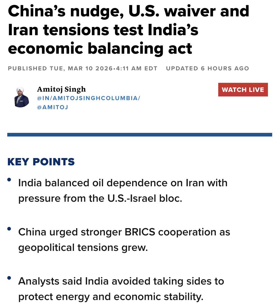 美媒：随着美以对伊朗军事行动升级，印度面临严峻的外交与经济考验。印度石油储备仅够