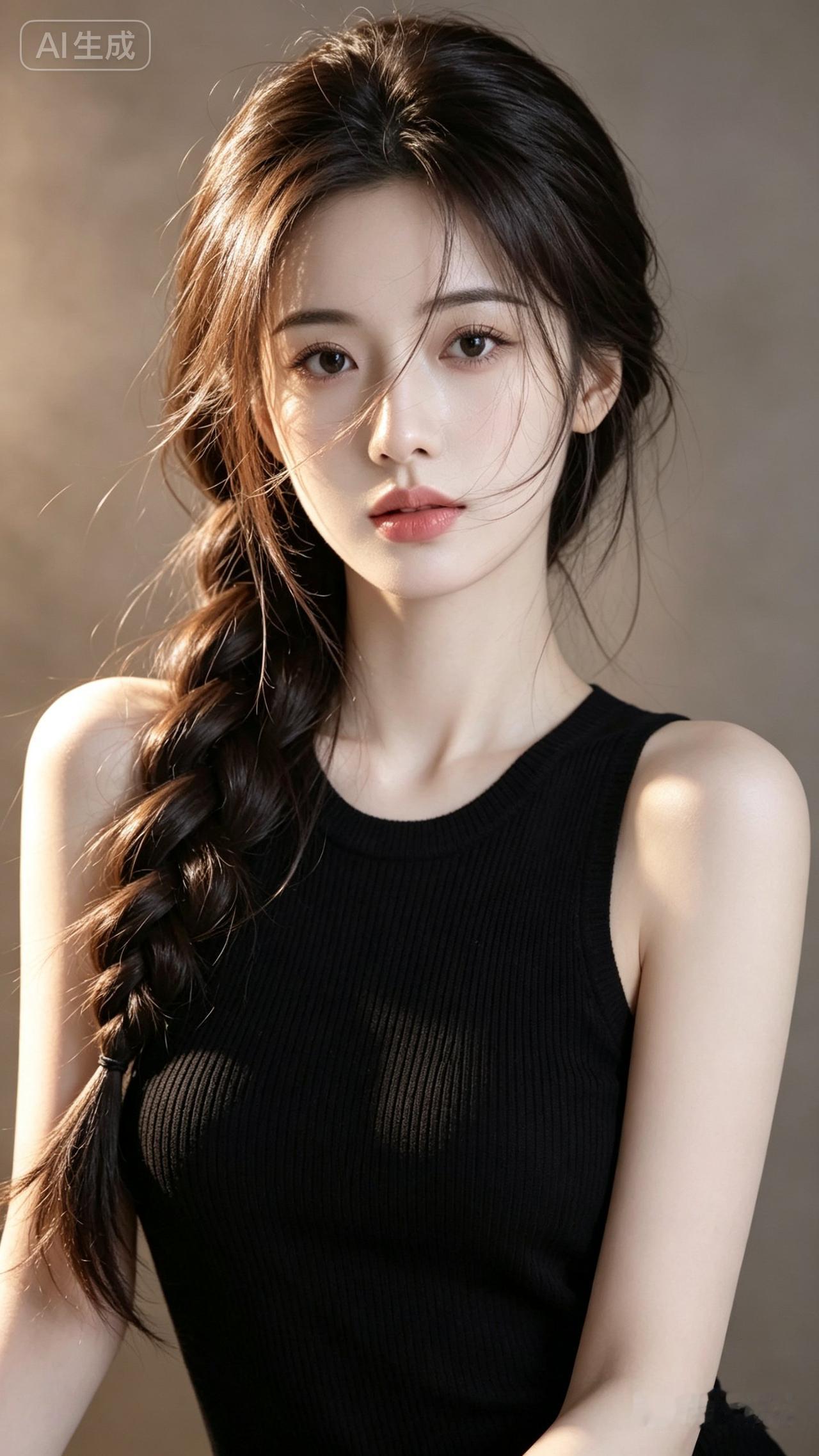 甜美少女风，黑发编辫，优雅气质，完美无瑕！