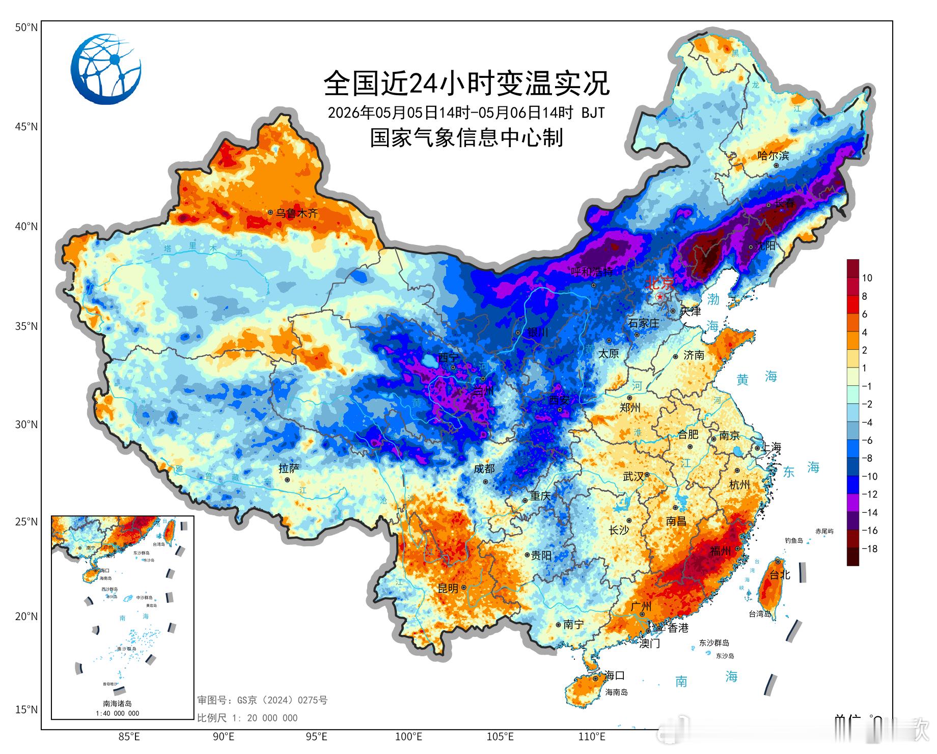 【气温】今天气温走势分化，黄淮到长江中下游气温维持高位，截至14时最高气温，武汉