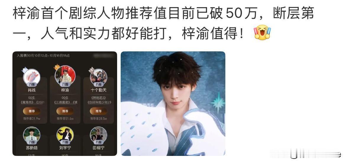 10月10日，梓渝断层第一，肖战第二，看完呵呵一笑，别在这闹笑话了，好么？踩肖