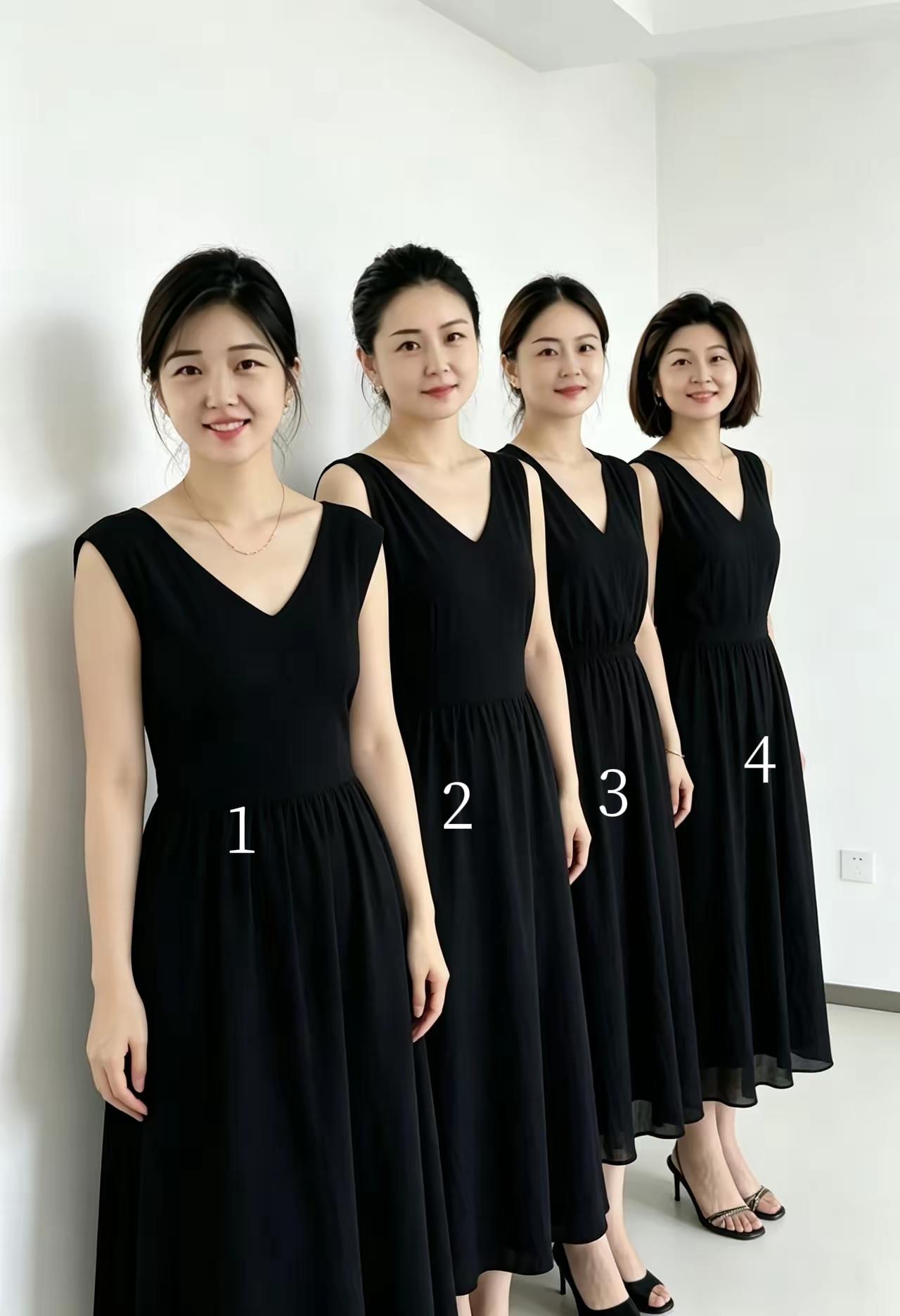 四位身穿黑色连衣裙的美女，2号最漂亮？你是不是和我一样的眼光？