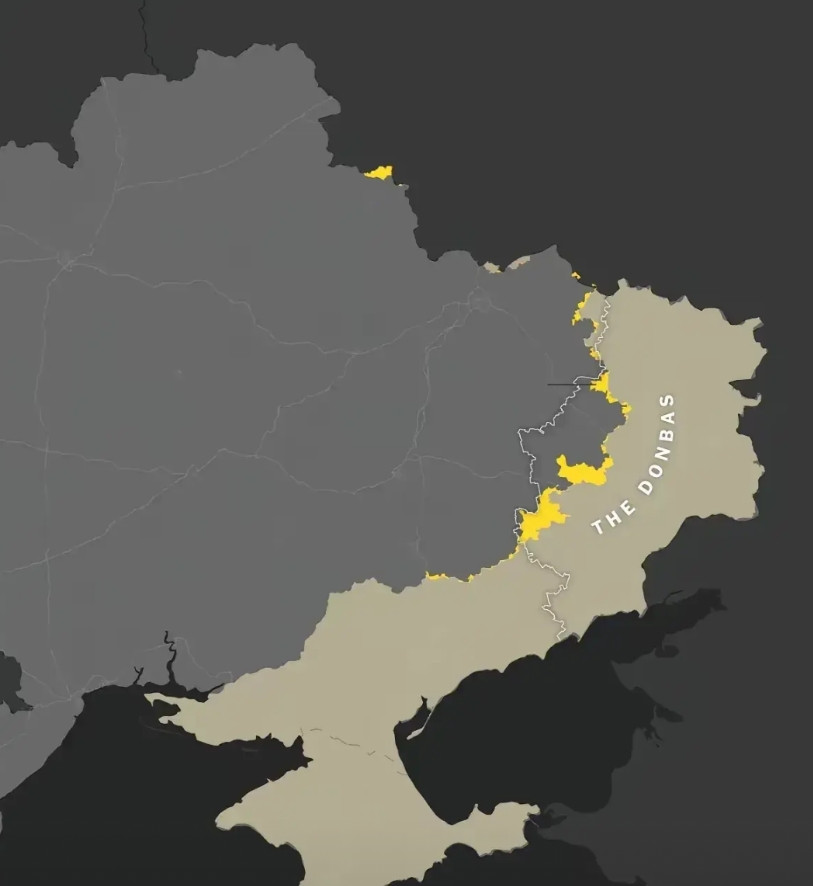 俄军2025年新占领的土地（在这张地图上以黄色表示），本身面积并不大，却付出近2