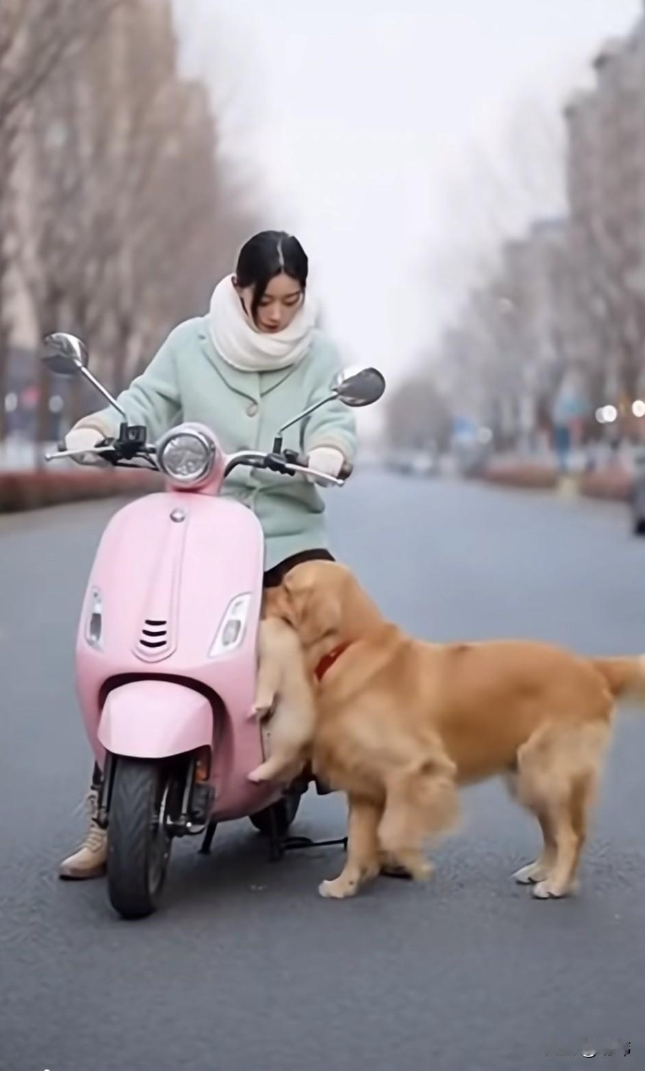 泪目了！这天一位小姐姐骑着新买的电动车回家，当她骑到一条马路上的时候，一只狗妈妈