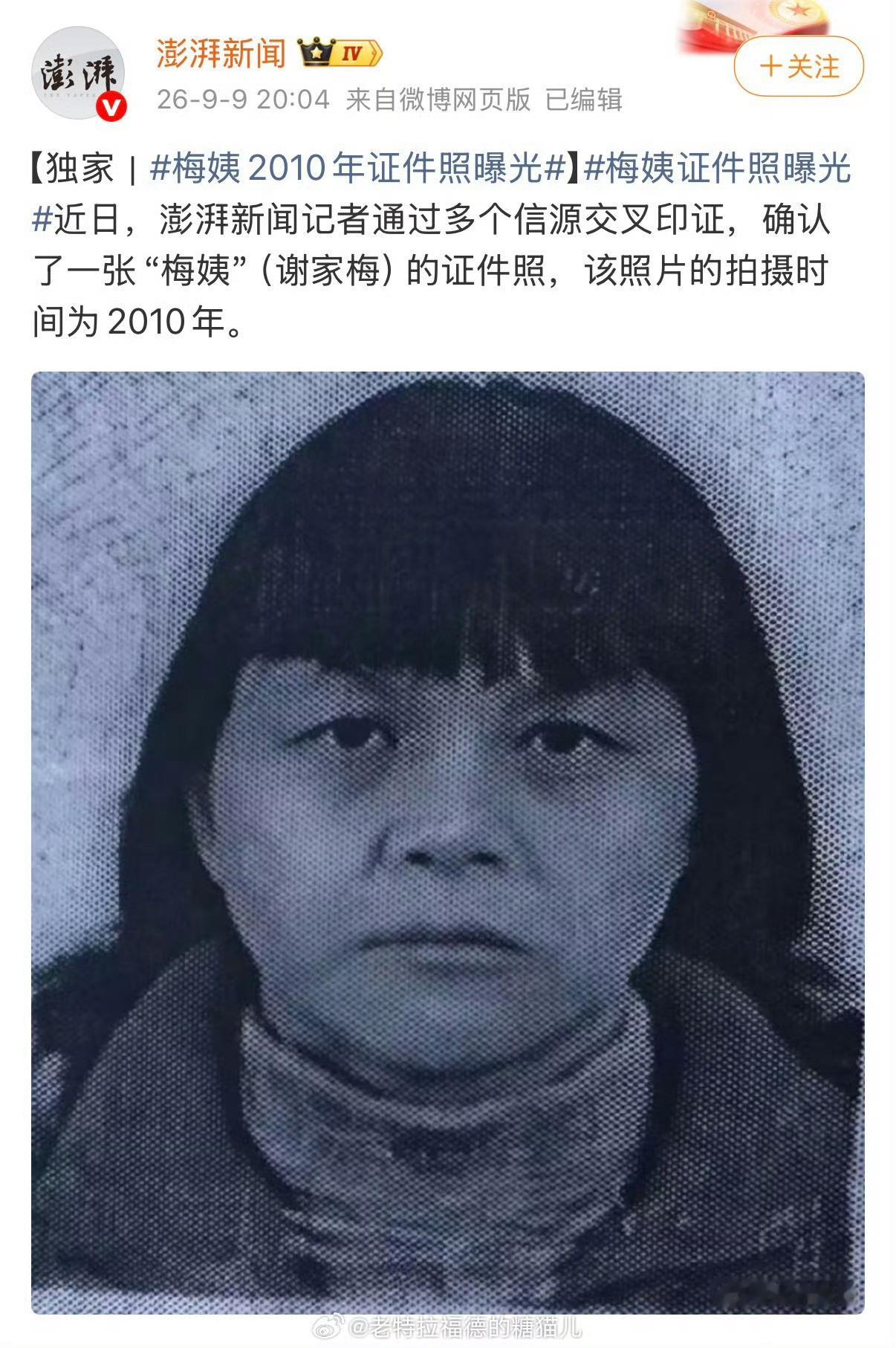 其实画像画的还挺像的，鼻子眼睛嘴都很像就是脸型不像，画像师还挺厉害的梅姨证件照曝