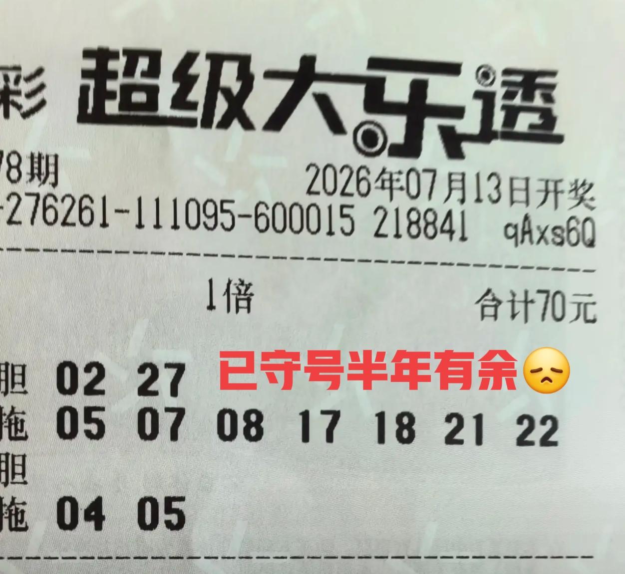 这位兄台守号半年有余，期间偶尔中了几次小奖，但是这两个号码从走势图上来看，从本年