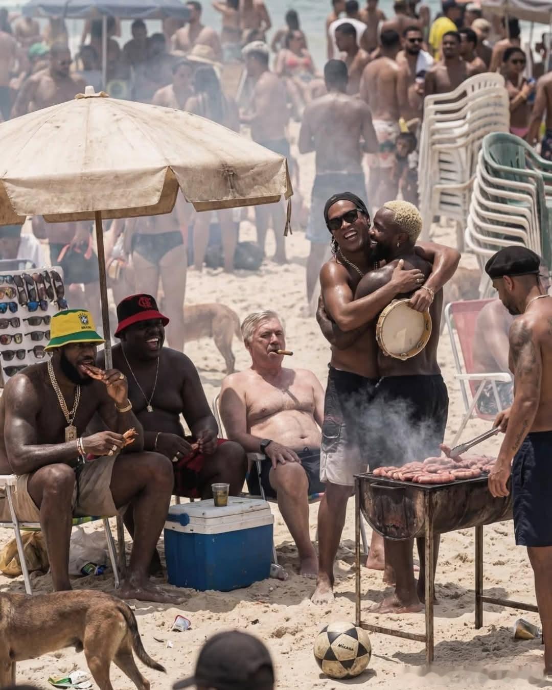 安切洛蒂在巴西沙滩看皇马风云