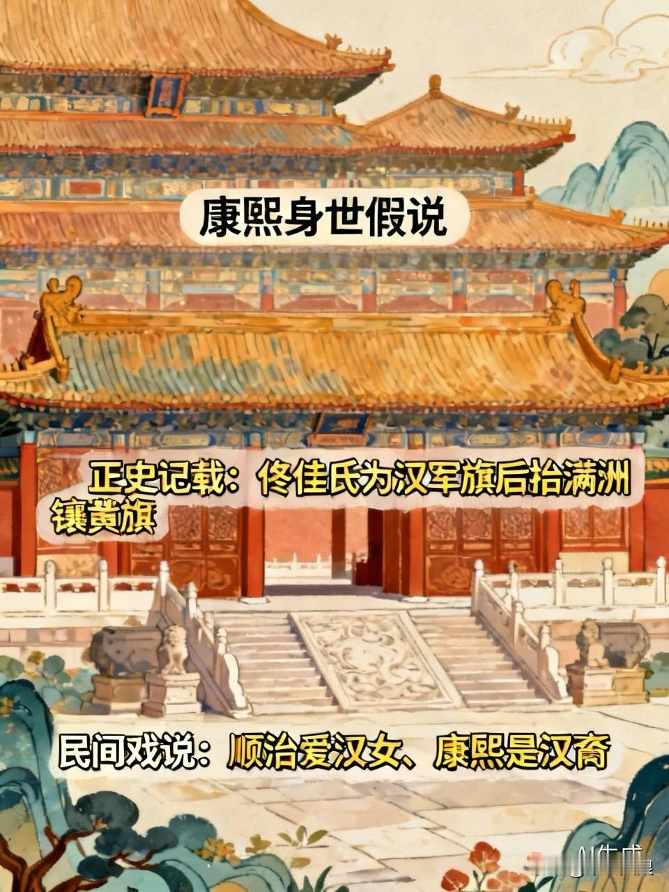 之前刷到不少人讨论康熙的身世假说，说他其实是汉人家的孩子，被孝庄换进了宫里，一开始我以为只是网文编出