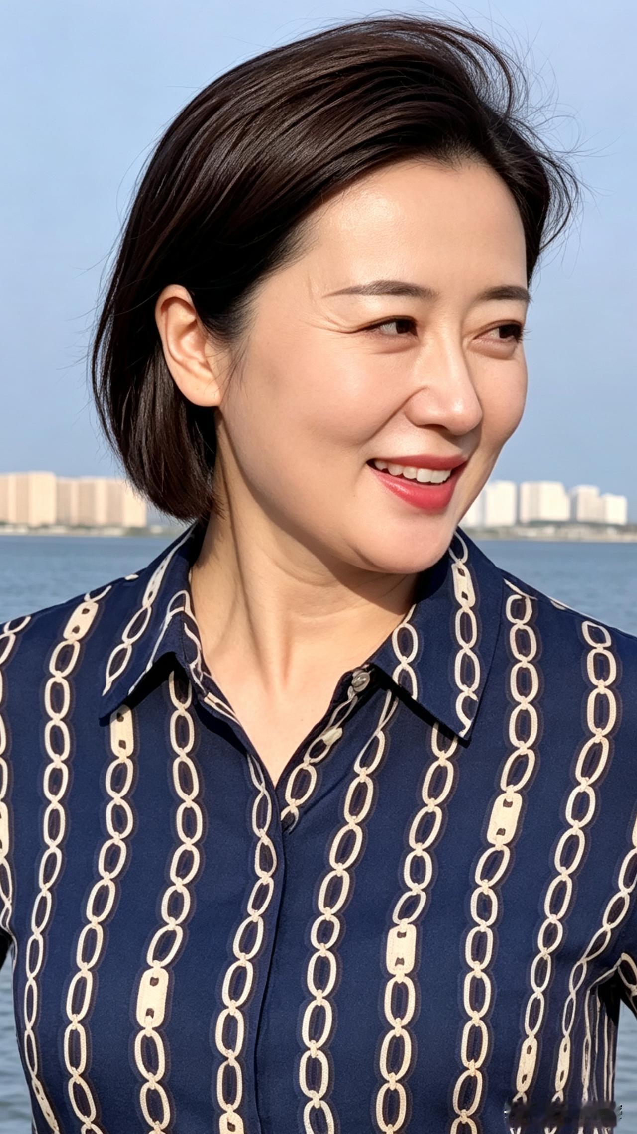 典型的70后姐姐，气质从容大方。岁月没有磨掉笑容，反倒沉淀出独一份的温婉。不刻意