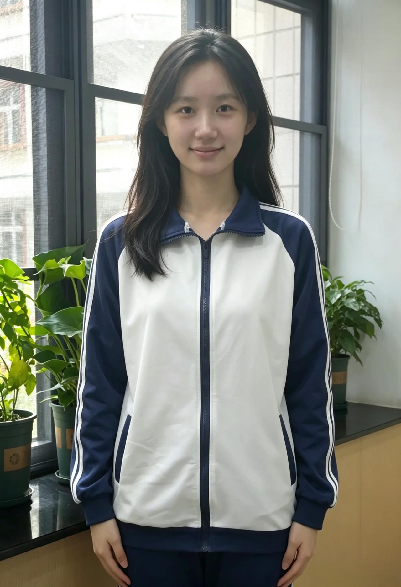 长发垂落的弧度是时光温柔的线条不同的衣装勾勒同一个年少～校服的红蓝藏