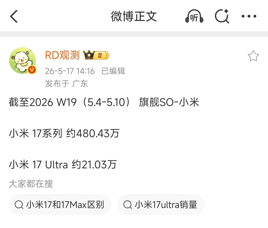 截止目前，小米17系列总销量为480.43万台！这周小米17Max发布后，17