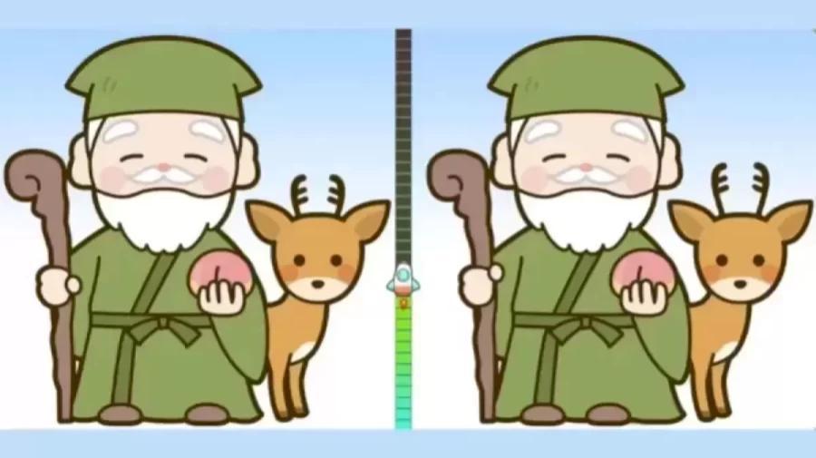 这是一个有趣的“找不同”挑战！画面中是两幅并排的卡通图，图里都有一位身着绿衣、手