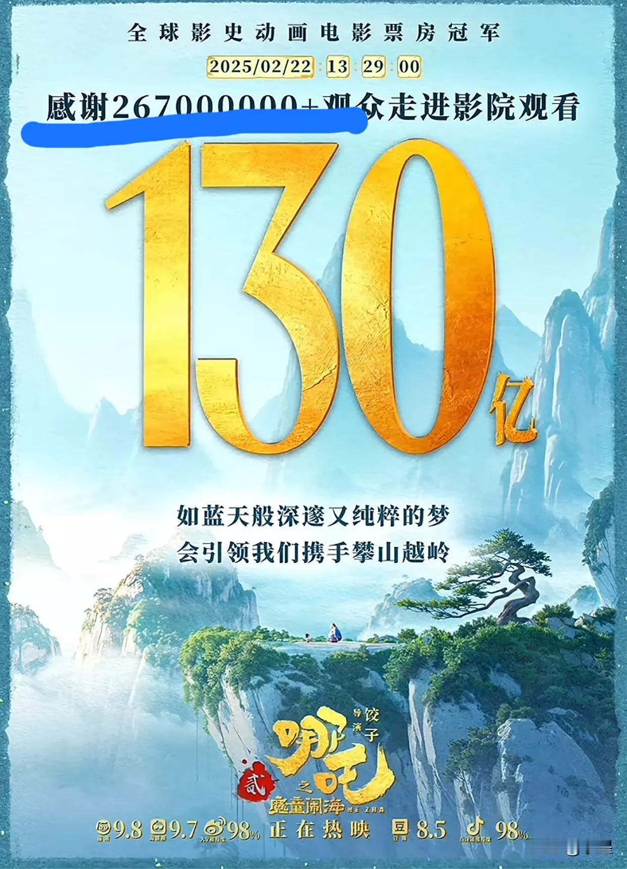 今天看哪吒2发的官方海报才知道有2.67亿人次观看了这部电影还包括重刷的，咱