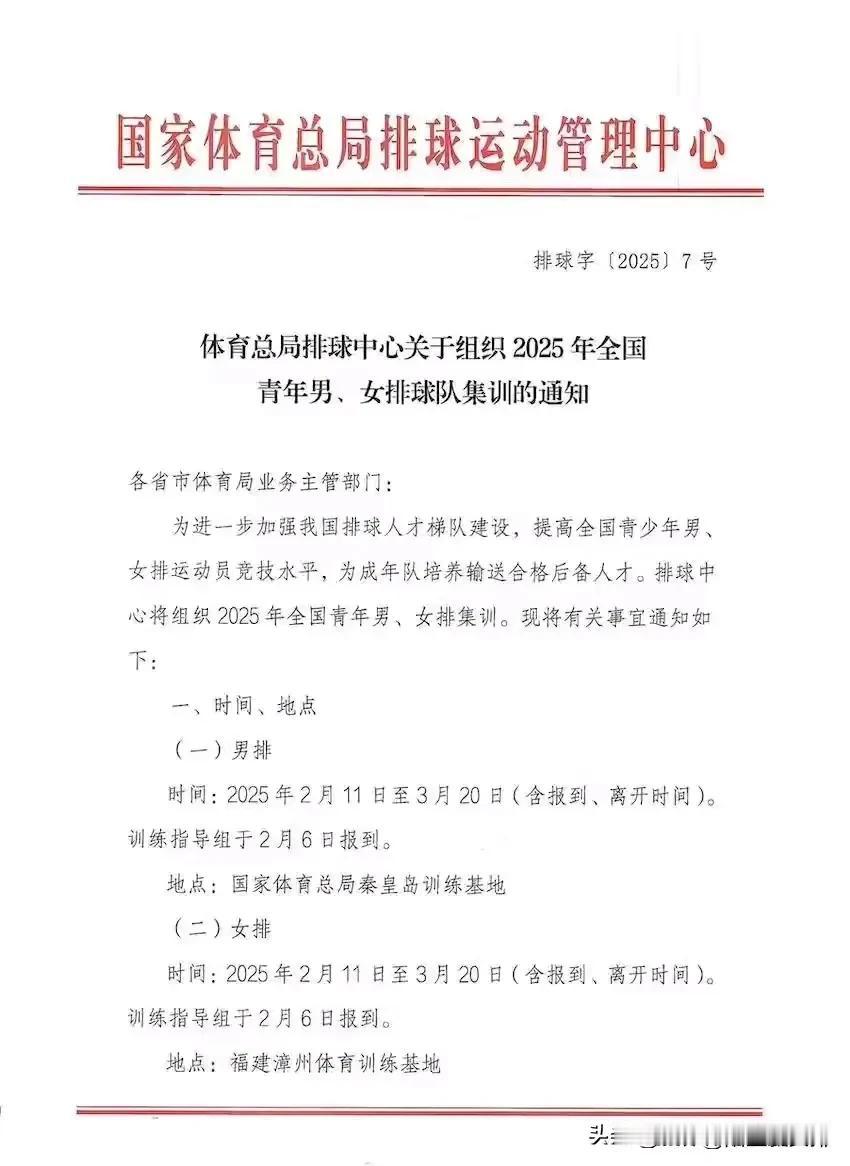 又是一年的女排集训2025年女排集训要开始了！不过这次只是发表了集训的时间