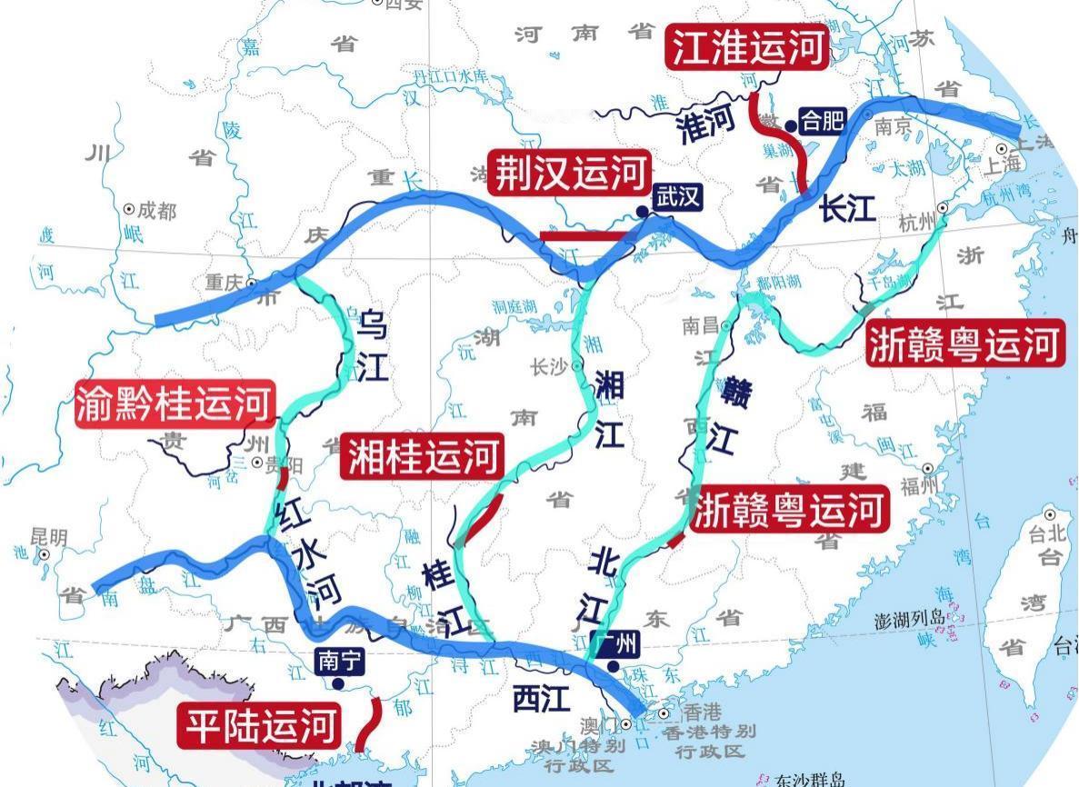汉湘桂与渝黔桂运河的优劣分析汉湘桂运河与渝黔桂运河，分别代表了我国构建南北向